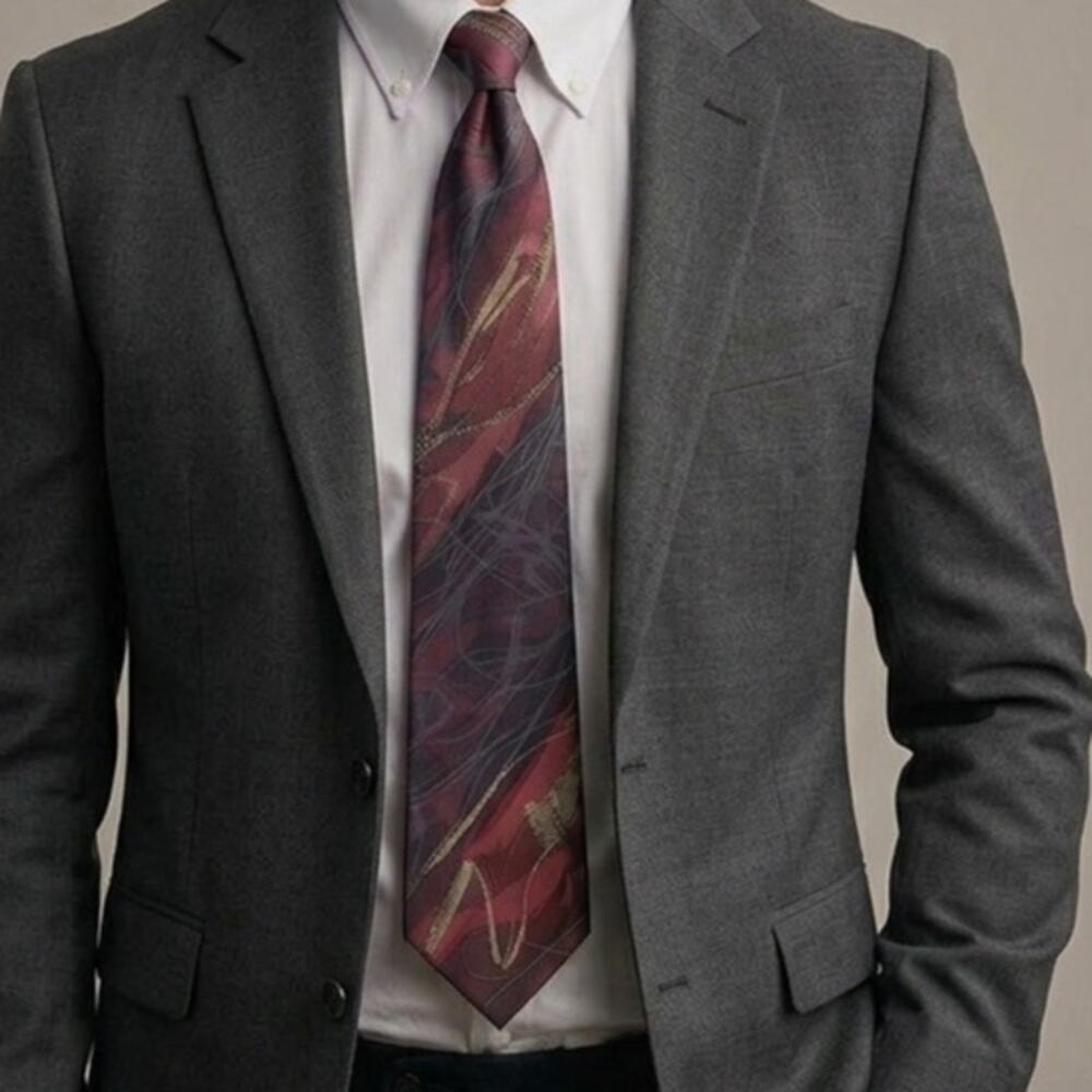 Vtg 90s Briar Abstract Painterly Silk Tie Purple Maroon Geometric Art Deco Mens